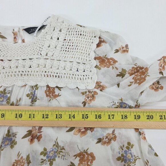 Zara Boho Floral Crochet Top Womens XS Cottagecore Fairy Romantic Blouse NWT - Picture 15 of 16
